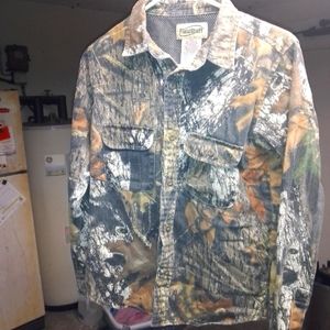 RARE FleidStaff Brand Collared Camouflage Youth Twill Hunting Mossy Oak Pattern